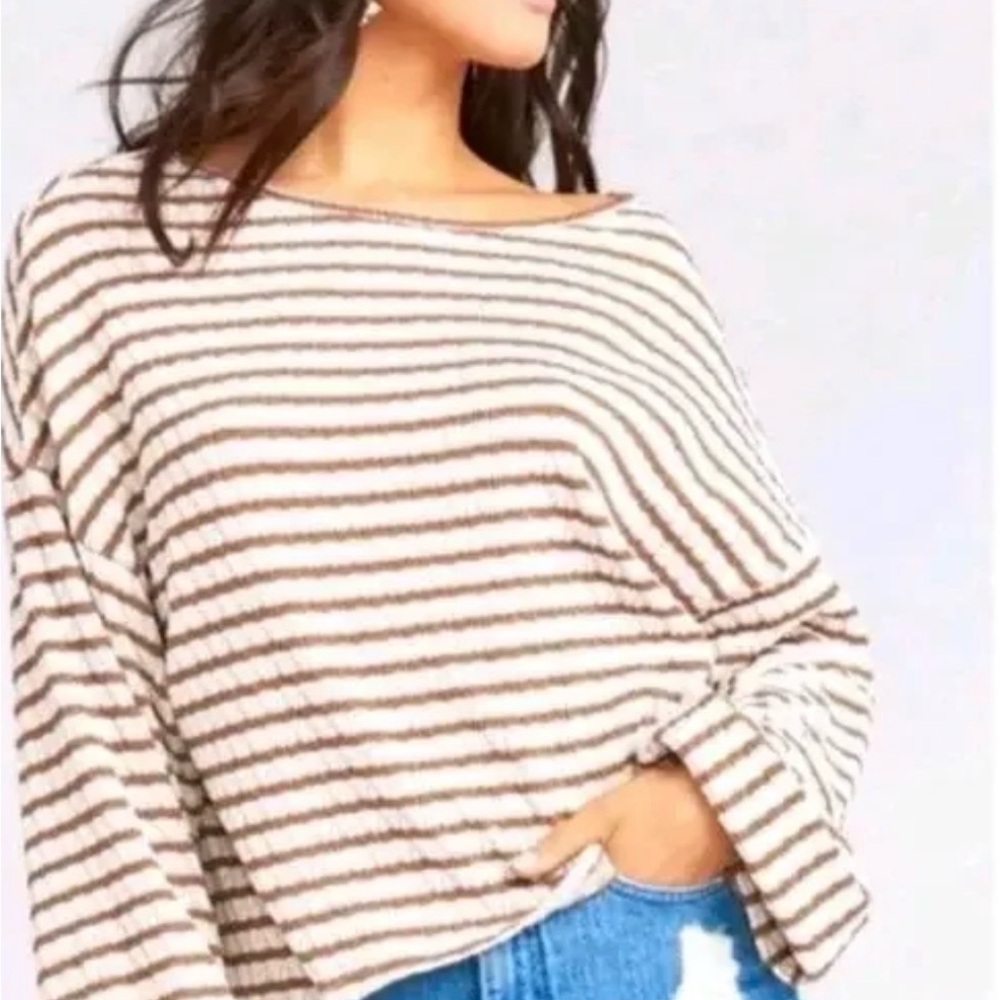 Show Me Your Mumu Sweater striped brown and white Comfy Cozy oversized soft